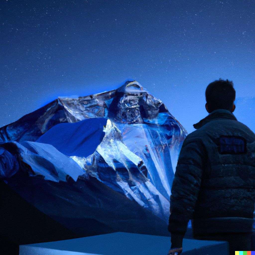 someone gazing at Mount Everest in a futurescape